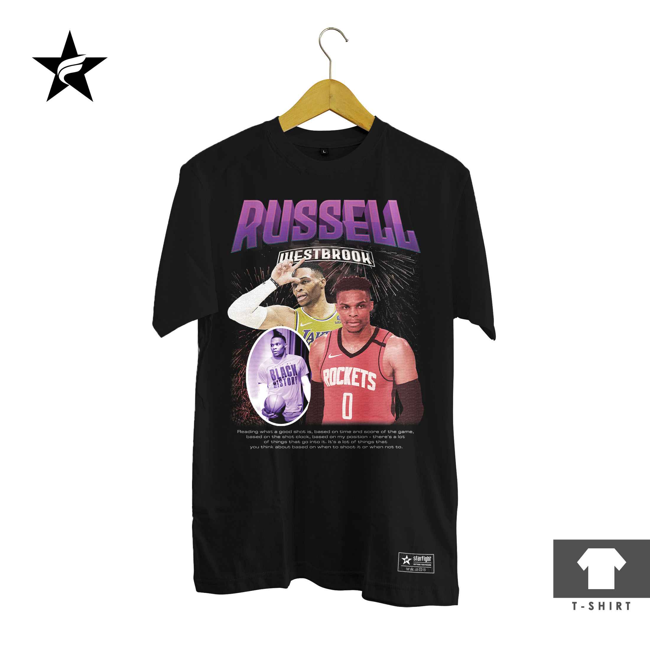 Kaos Bootleg Russell Westbrook - Vintage 90s Starfight T-Shirt