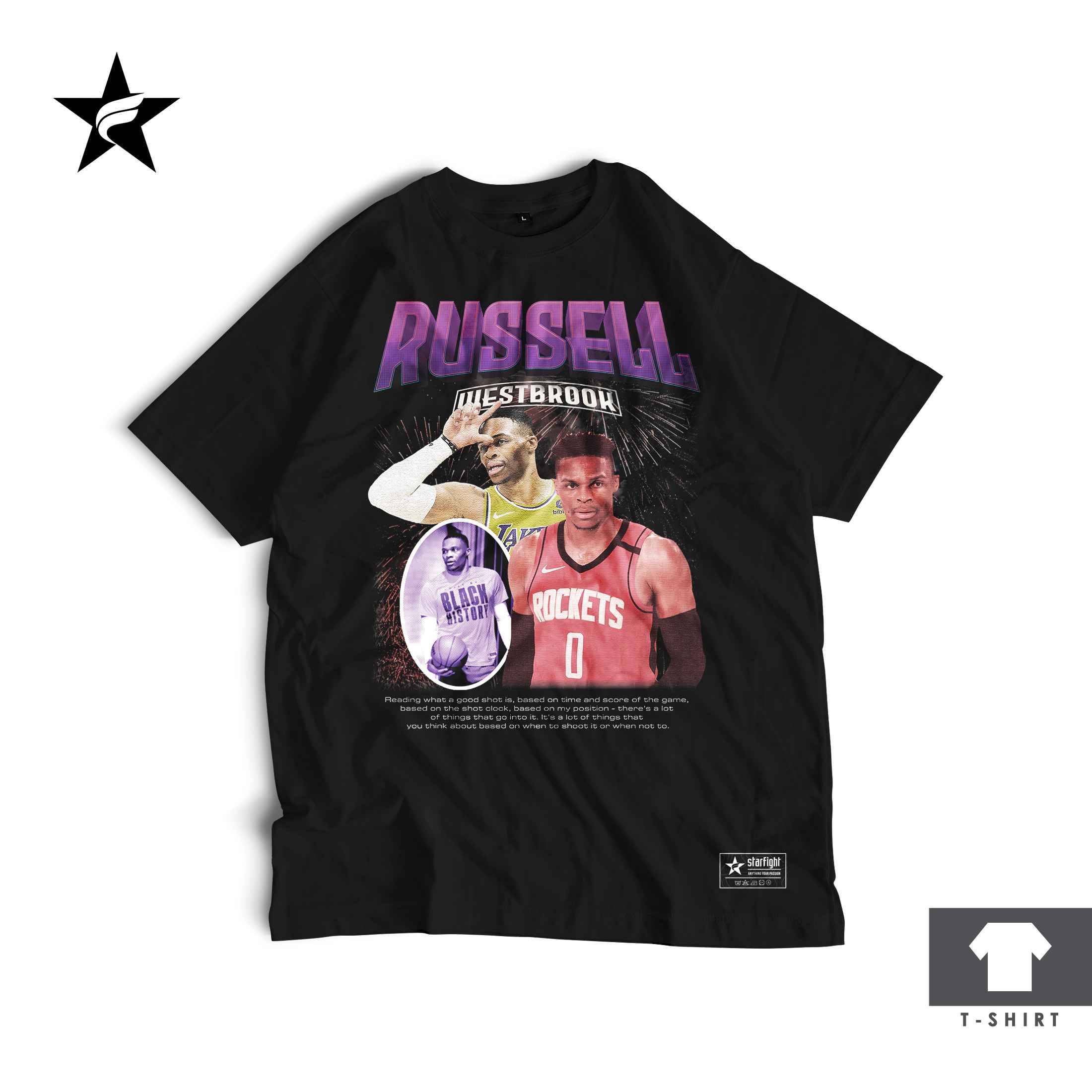 Kaos Bootleg Russell Westbrook - Vintage 90s Starfight T-Shirt - Gambar 2